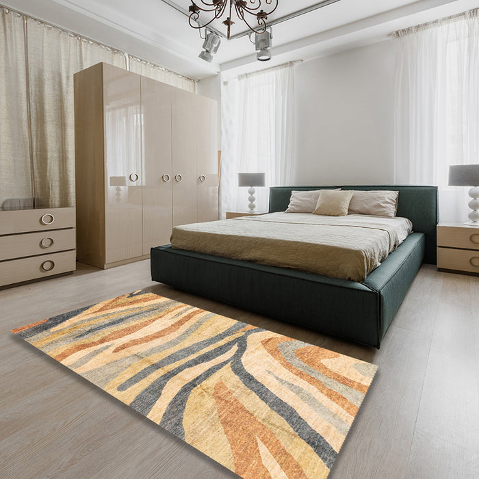 Abstract Yellow Modern Rug in a Bedroom, abs3363