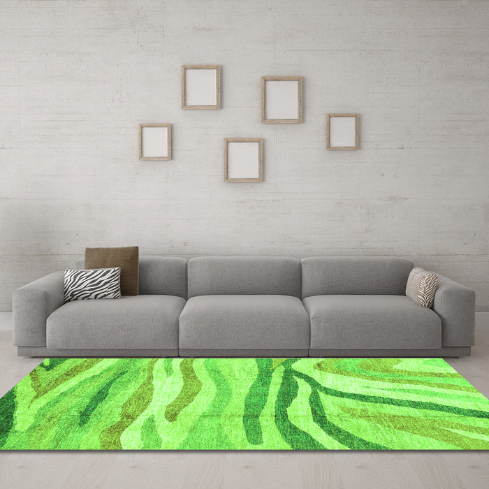 Machine Washable Abstract Green Modern Area Rugs in a Living Room,, wshabs3363grn