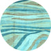 Round Machine Washable Abstract Light Blue Modern Rug, wshabs3363lblu