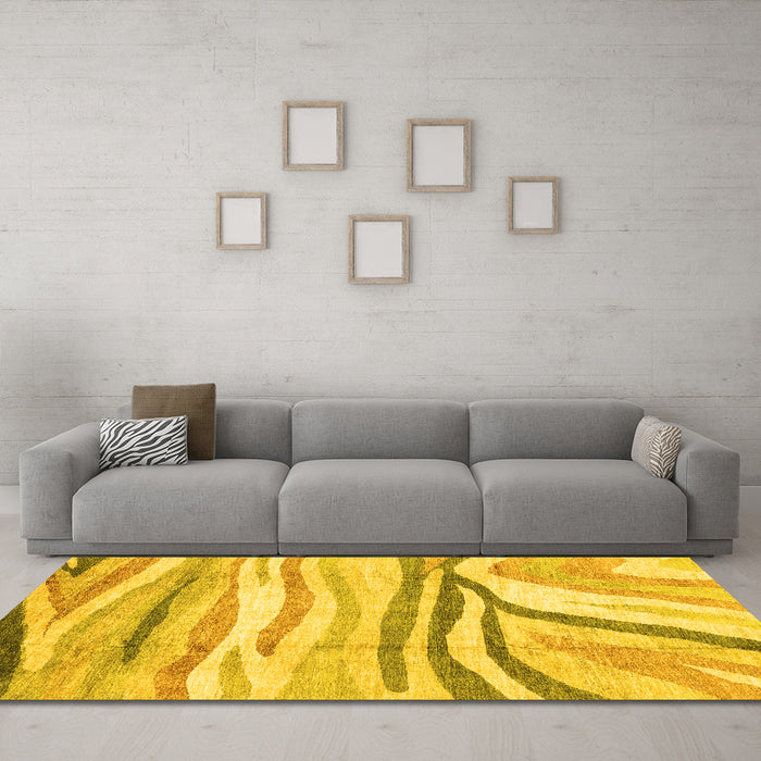 Machine Washable Abstract Yellow Modern Rug in a Living Room, wshabs3363yw