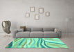 Machine Washable Abstract Turquoise Modern Area Rugs in a Living Room,, wshabs3363turq