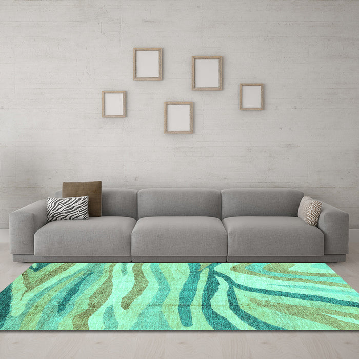 Machine Washable Abstract Turquoise Modern Area Rugs in a Living Room,, wshabs3363turq