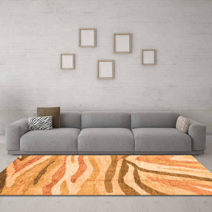 Machine Washable Abstract Orange Modern Area Rugs in a Living Room, wshabs3363org