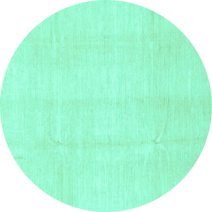 Round Machine Washable Solid Turquoise Modern Area Rugs, wshabs3364turq
