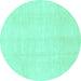 Round Machine Washable Solid Turquoise Modern Area Rugs, wshabs3364turq