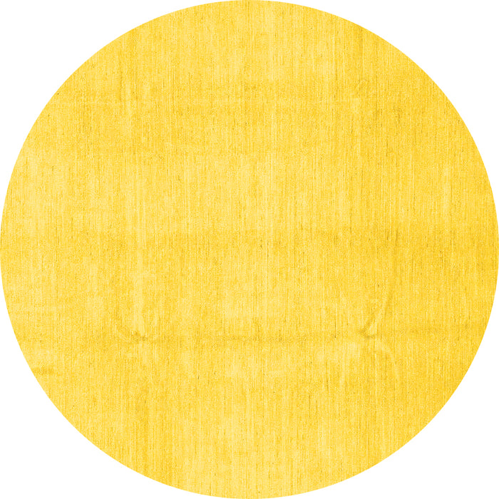 Round Machine Washable Solid Yellow Modern Rug, wshabs3364yw