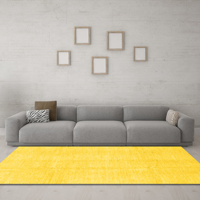 Machine Washable Solid Yellow Modern Rug in a Living Room, wshabs3364yw