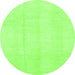 Round Machine Washable Solid Green Modern Area Rugs, wshabs3364grn