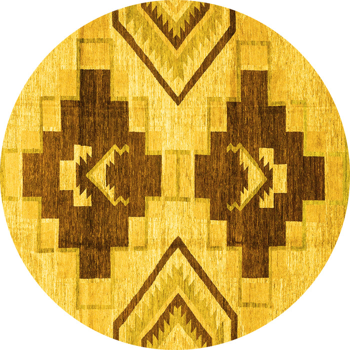 Round Southwestern Yellow Country Rug, abs3365yw
