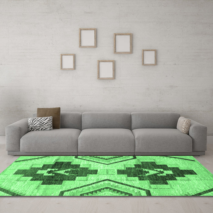 Machine Washable Southwestern Emerald Green Country Area Rugs in a Living Room,, wshabs3365emgrn