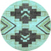 Round Machine Washable Southwestern Light Blue Country Rug, wshabs3365lblu