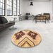 Round Machine Washable Abstract Red Rug in a Office, wshabs3365