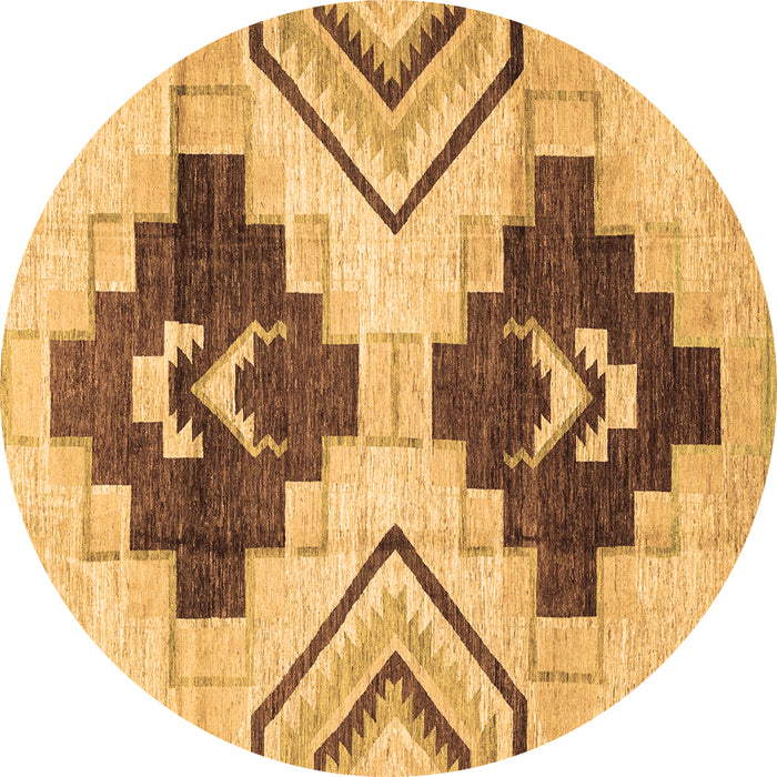 Round Machine Washable Southwestern Brown Country Rug, wshabs3365brn