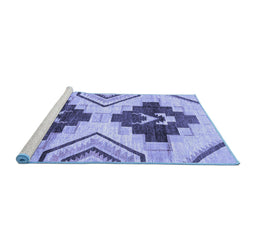 Sideview of Machine Washable Southwestern Blue Country Rug, wshabs3365blu