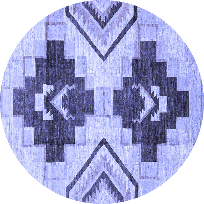 Round Machine Washable Southwestern Blue Country Rug, wshabs3365blu