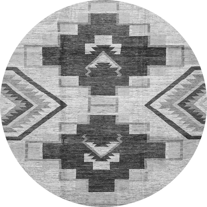 Round Machine Washable Southwestern Gray Country Rug, wshabs3365gry