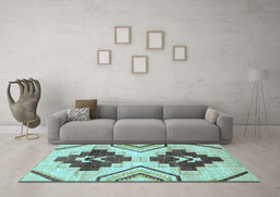 Machine Washable Southwestern Light Blue Country Rug in a Living Room, wshabs3365lblu