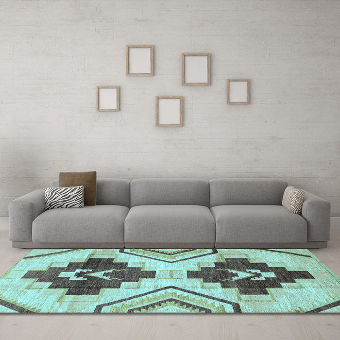 Machine Washable Southwestern Light Blue Country Rug in a Living Room, wshabs3365lblu