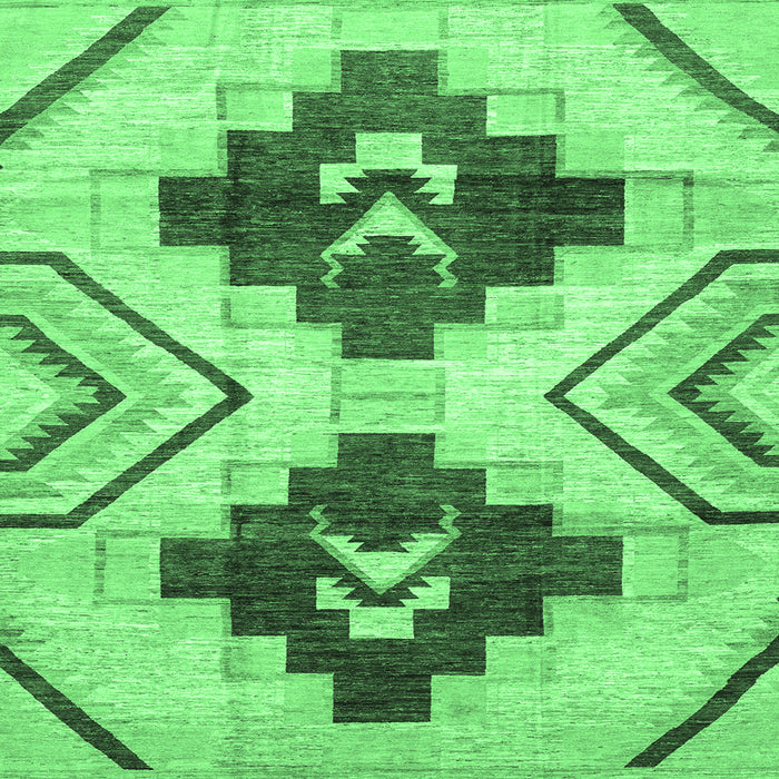 Square Machine Washable Southwestern Emerald Green Country Area Rugs, wshabs3365emgrn