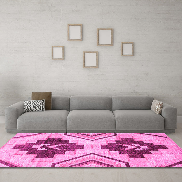 Machine Washable Southwestern Pink Country Rug in a Living Room, wshabs3365pnk