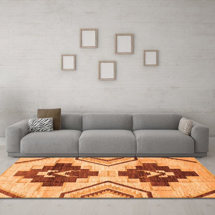 Machine Washable Southwestern Orange Country Area Rugs in a Living Room, wshabs3365org