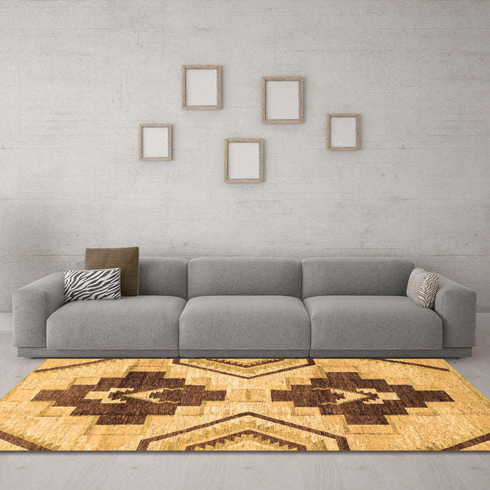 Machine Washable Southwestern Brown Country Rug in a Living Room,, wshabs3365brn