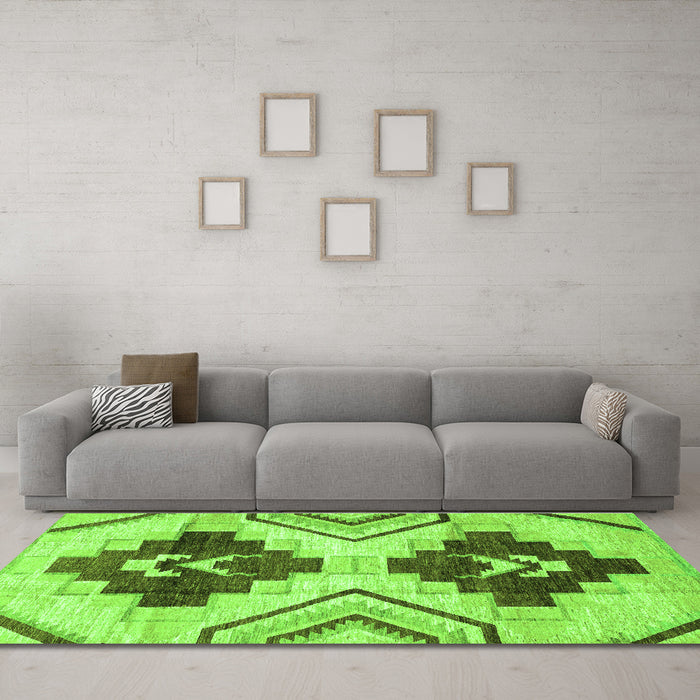 Machine Washable Southwestern Green Country Area Rugs in a Living Room,, wshabs3365grn