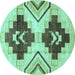 Round Machine Washable Southwestern Turquoise Country Area Rugs, wshabs3365turq