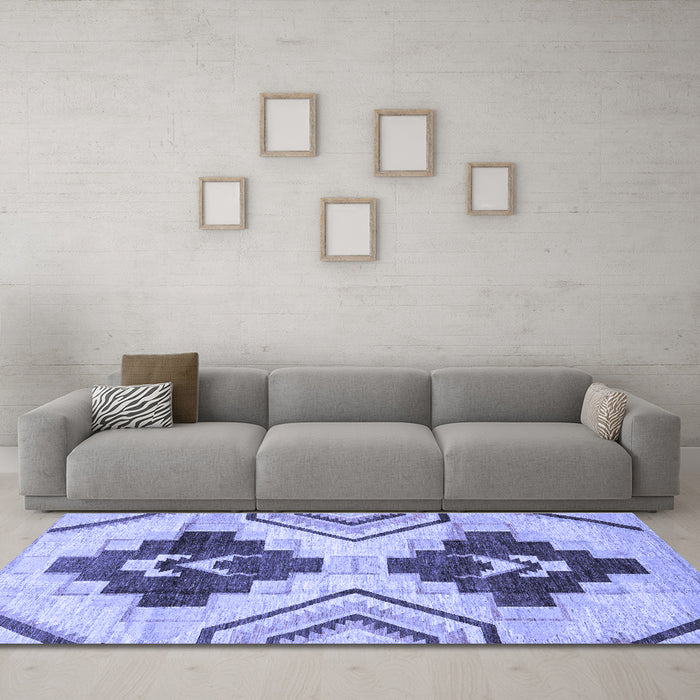 Machine Washable Southwestern Blue Country Rug in a Living Room, wshabs3365blu