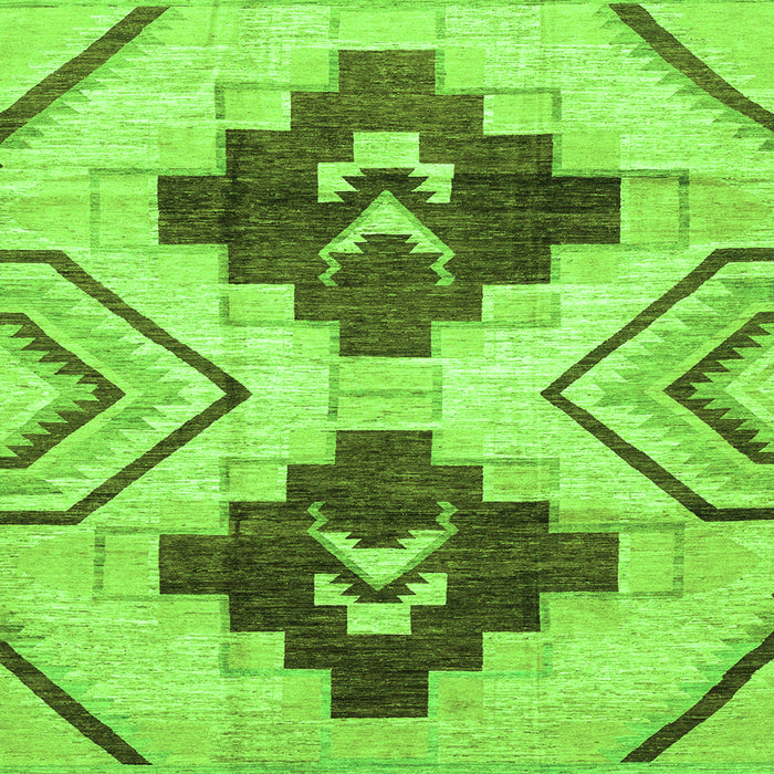 Square Machine Washable Southwestern Green Country Area Rugs, wshabs3365grn