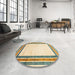 Round Abstract Khaki Gold Modern Rug in a Office, abs3366