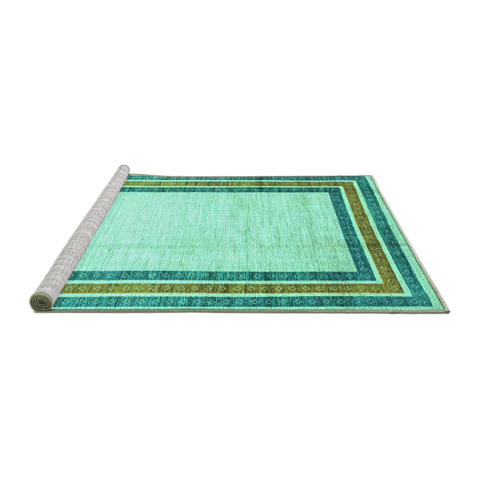Sideview of Machine Washable Abstract Turquoise Modern Area Rugs, wshabs3366turq