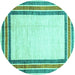 Round Machine Washable Abstract Turquoise Modern Area Rugs, wshabs3366turq