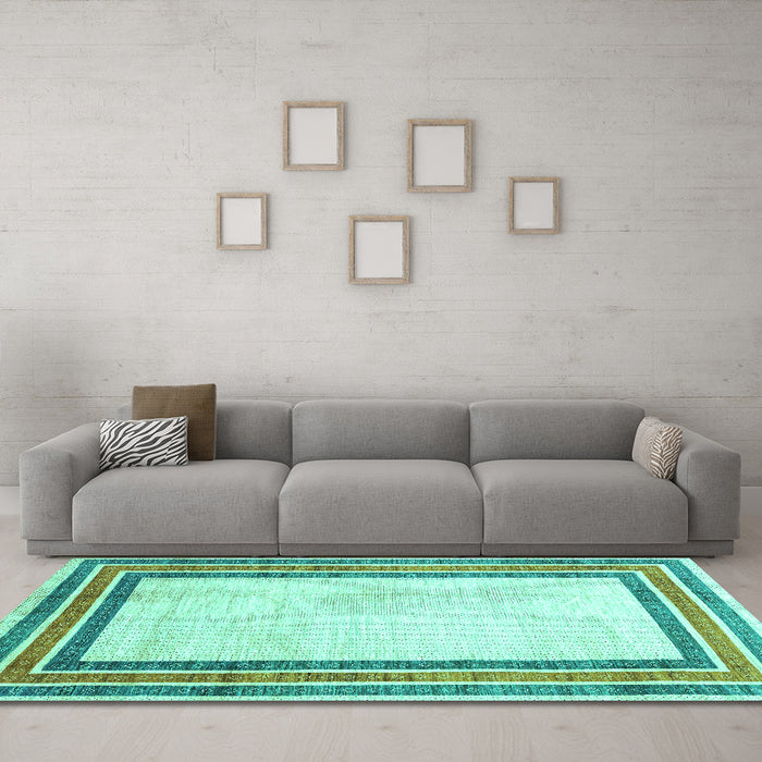 Machine Washable Abstract Turquoise Modern Area Rugs in a Living Room,, wshabs3366turq