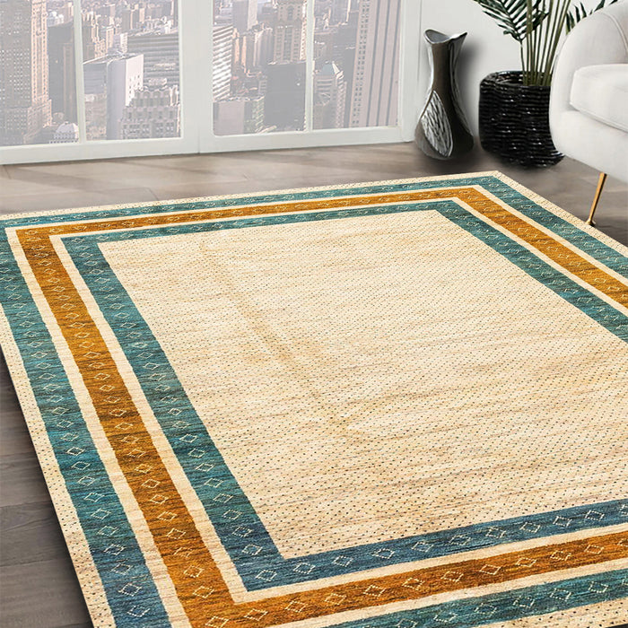 Machine Washable Abstract Khaki Gold Rug in a Family Room, wshabs3366