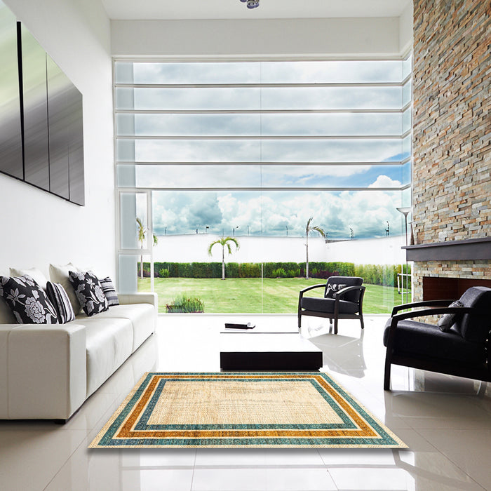 Square Abstract Khaki Gold Modern Rug in a Living Room, abs3366