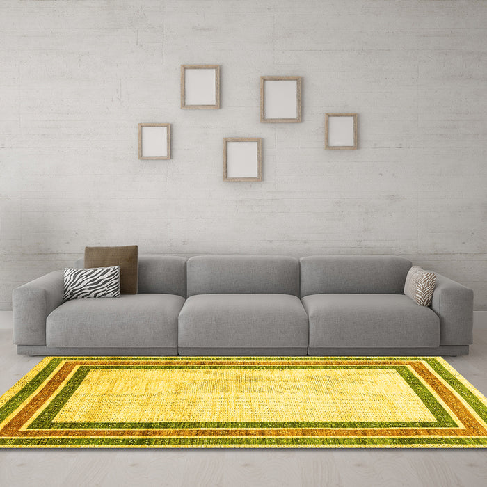 Machine Washable Abstract Yellow Modern Rug in a Living Room, wshabs3366yw
