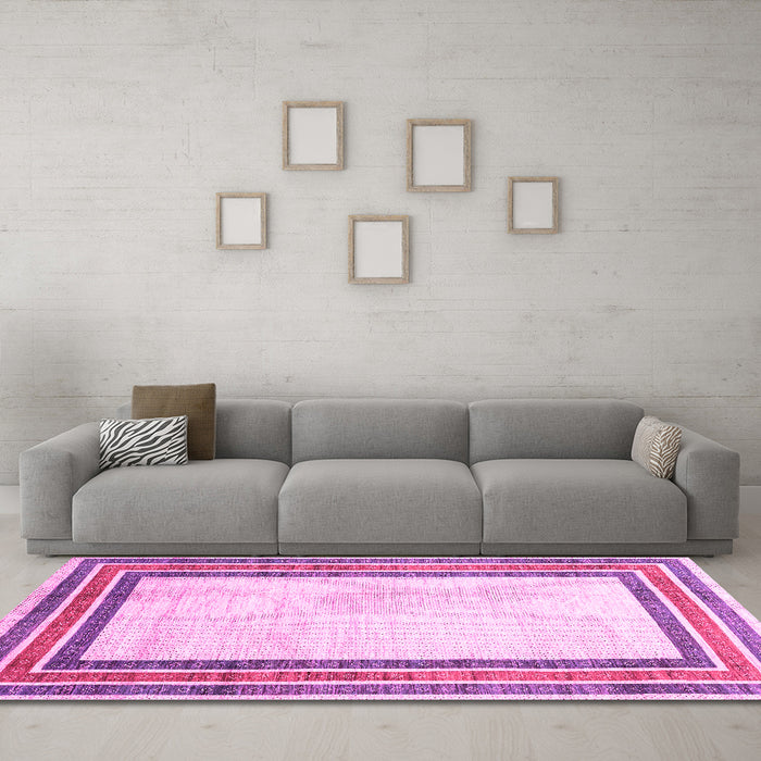 Machine Washable Abstract Pink Modern Rug in a Living Room, wshabs3366pnk