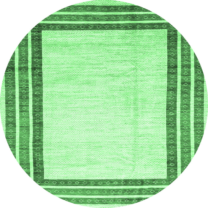 Round Machine Washable Abstract Emerald Green Modern Area Rugs, wshabs3366emgrn
