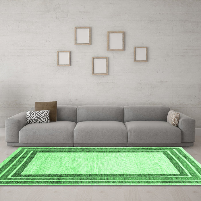 Machine Washable Abstract Emerald Green Modern Area Rugs in a Living Room,, wshabs3366emgrn