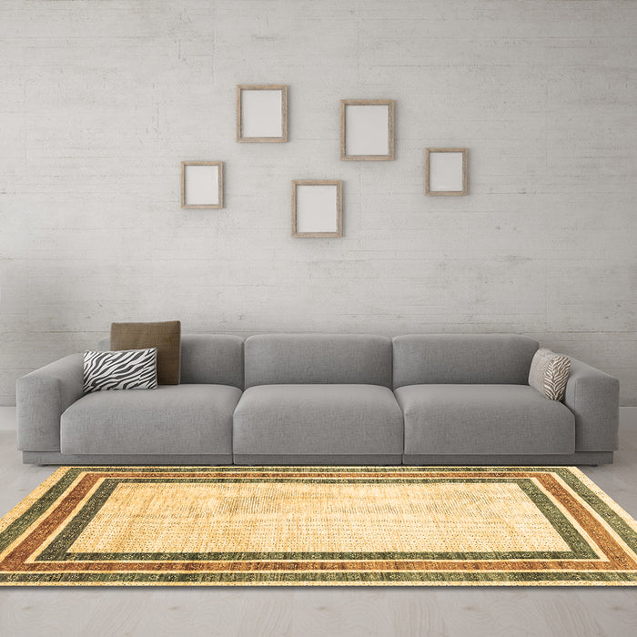 Machine Washable Abstract Brown Modern Rug in a Living Room,, wshabs3366brn