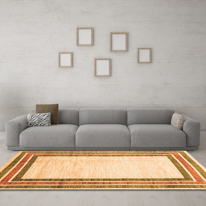 Machine Washable Abstract Orange Modern Area Rugs in a Living Room, wshabs3366org