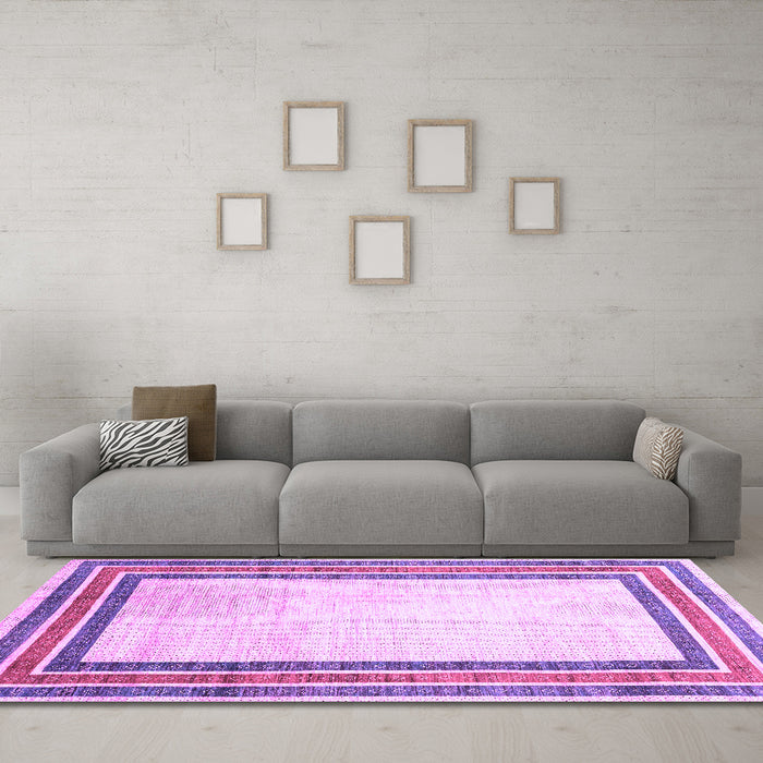 Machine Washable Abstract Purple Modern Area Rugs in a Living Room, wshabs3366pur