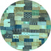 Round Checkered Light Blue Modern Rug, abs3367lblu