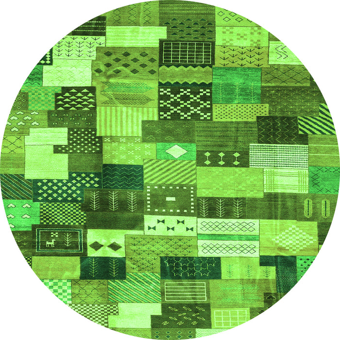 Round Machine Washable Checkered Green Modern Area Rugs, wshabs3367grn