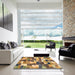 Square Abstract Orange Checkered Rug in a Living Room, abs3367