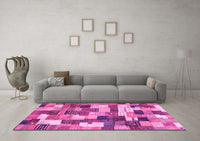 Machine Washable Checkered Pink Modern Rug, wshabs3367pnk