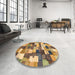 Round Abstract Orange Checkered Rug in a Office, abs3367