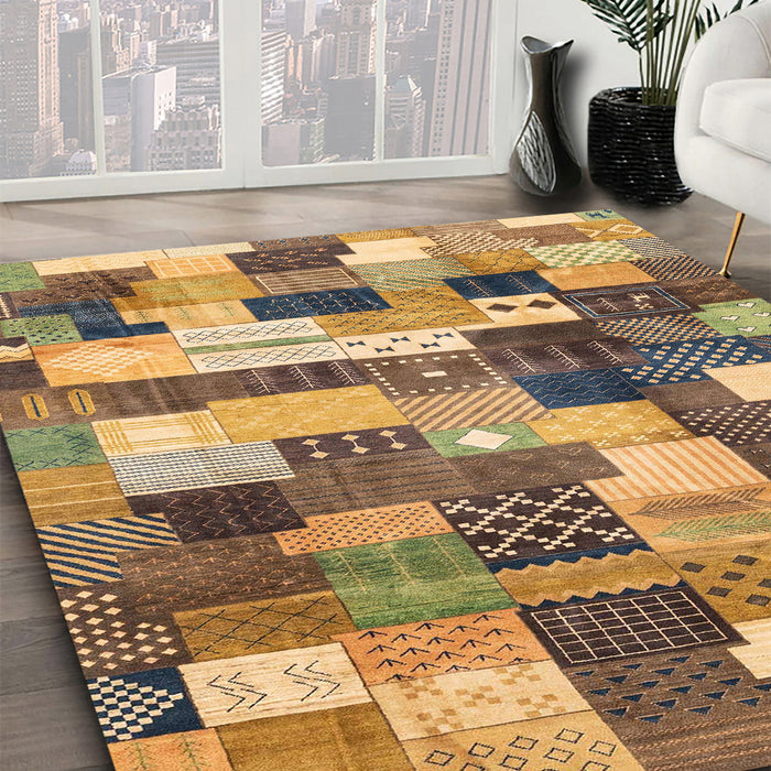 Abstract Orange Checkered Rug in Family Room, abs3367