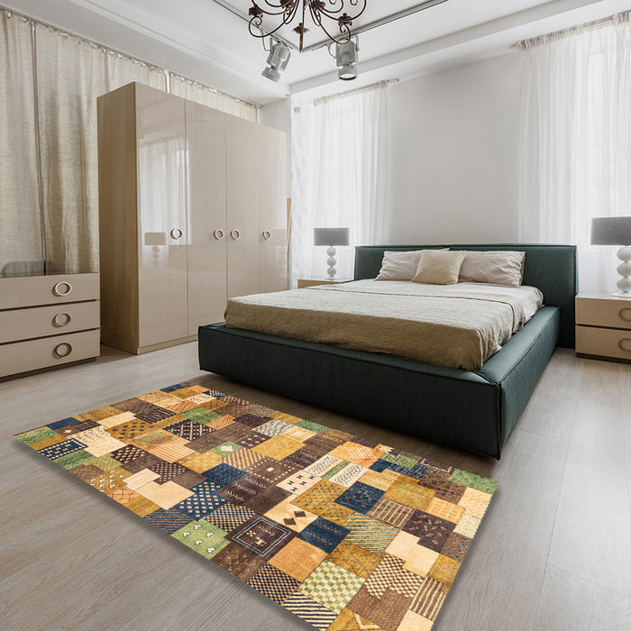 Abstract Orange Checkered Rug in a Bedroom, abs3367